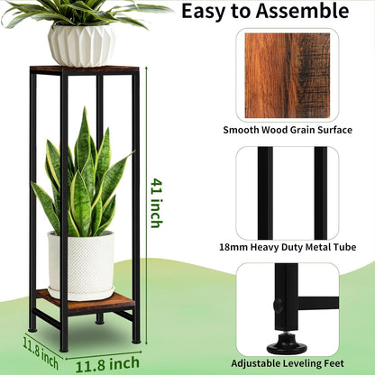 Plant Stand Indoor, Tall Plant stands for Indoor Outdoor Plants, 2 Tier Heavy Duty Plant Shelf 31" Metal Pedestal Stand Modern Corner Flower Stand for Patio, Living Room, Balcony