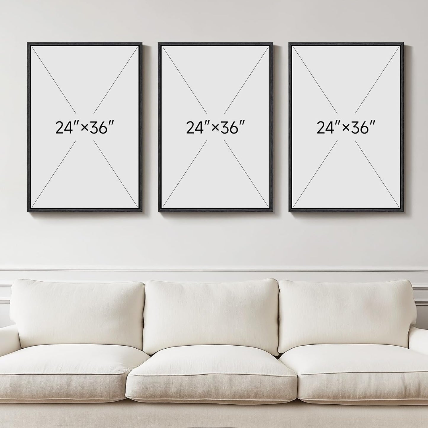 Large Framed Black and White Abstract Wall Art for Living Room, 3 Piece Big Modern Canvas Prints Paintings Artwork for Walls, Minimalist Abstract Art Pictures for Hallway, Office Wall Decor 24x36 In