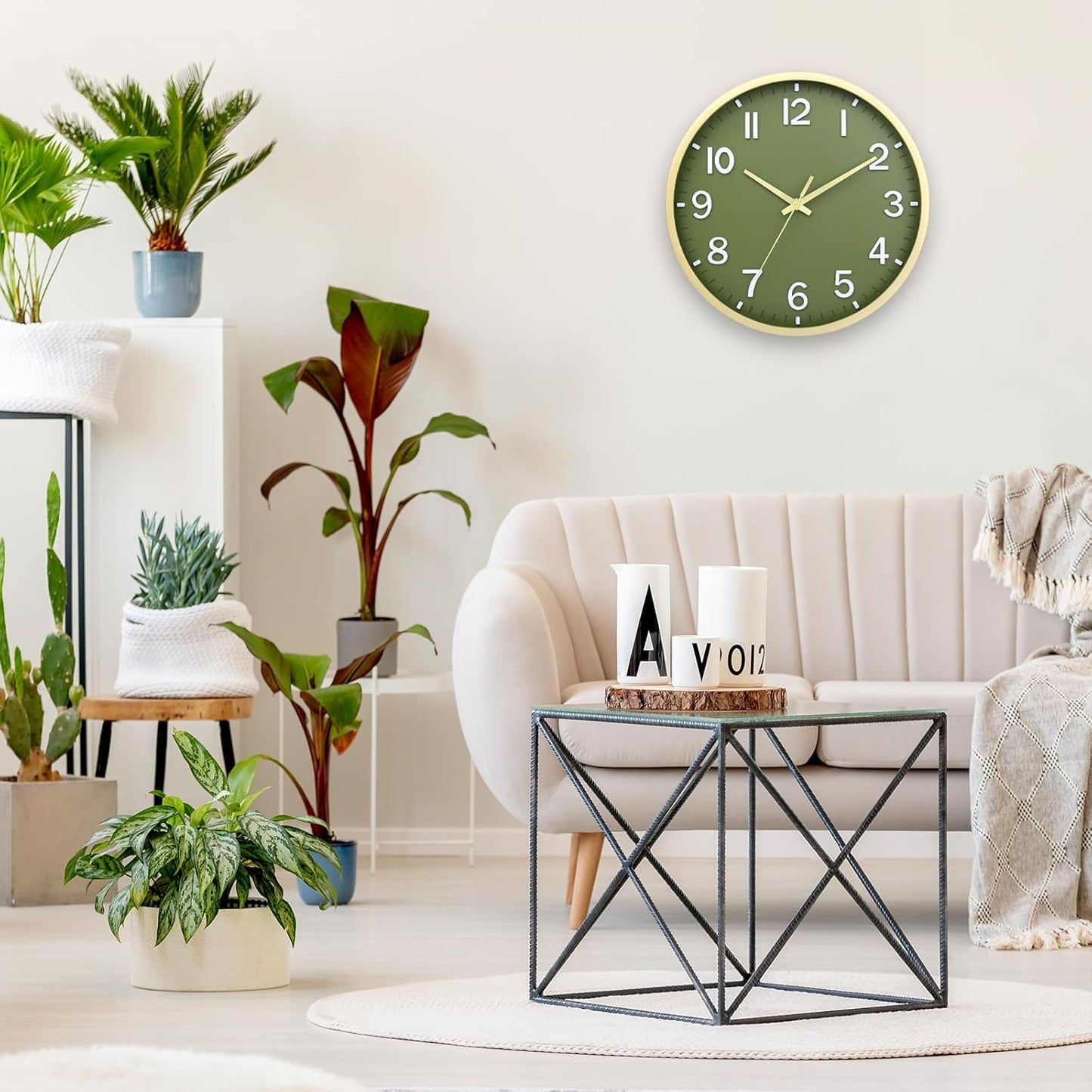 Wall Clocks Battery Operated 8 inch Modern Wall Clock,Silent Non Ticking Wall Clock for Living Room Bedroom Kitchen Office Classroom Decor (Green White)