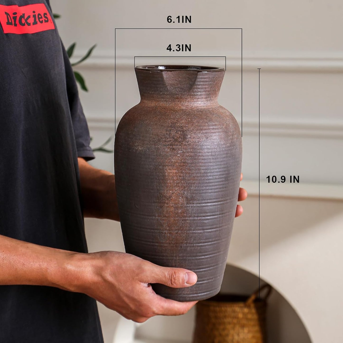 Rustic Vases for Home Decor. Ceramic Vase for Dining Table Decor. Terracotta Decorative Vase 6.1IN. ZSHLXM