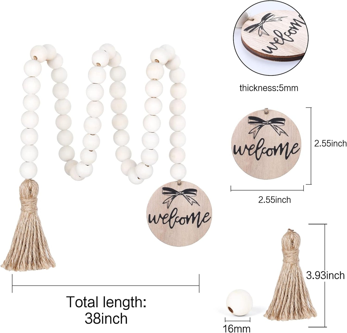 Meplait Love Wooden Bead Garland with Tassel, Decorative Beads Home Decor Farmhouse Tassel Garland Boho Decor for Tiered Tray（38in）