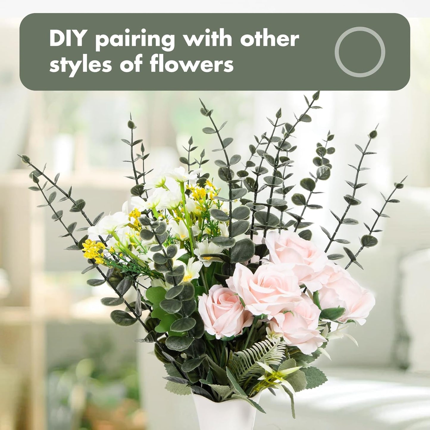 18pcs Eucalyptus Stems Greenery Stems Fake Leaves Artificial Flowers Bouquet Faux Branches Centerpiece Flores Plants for Home Party Decor Wedding Decoration