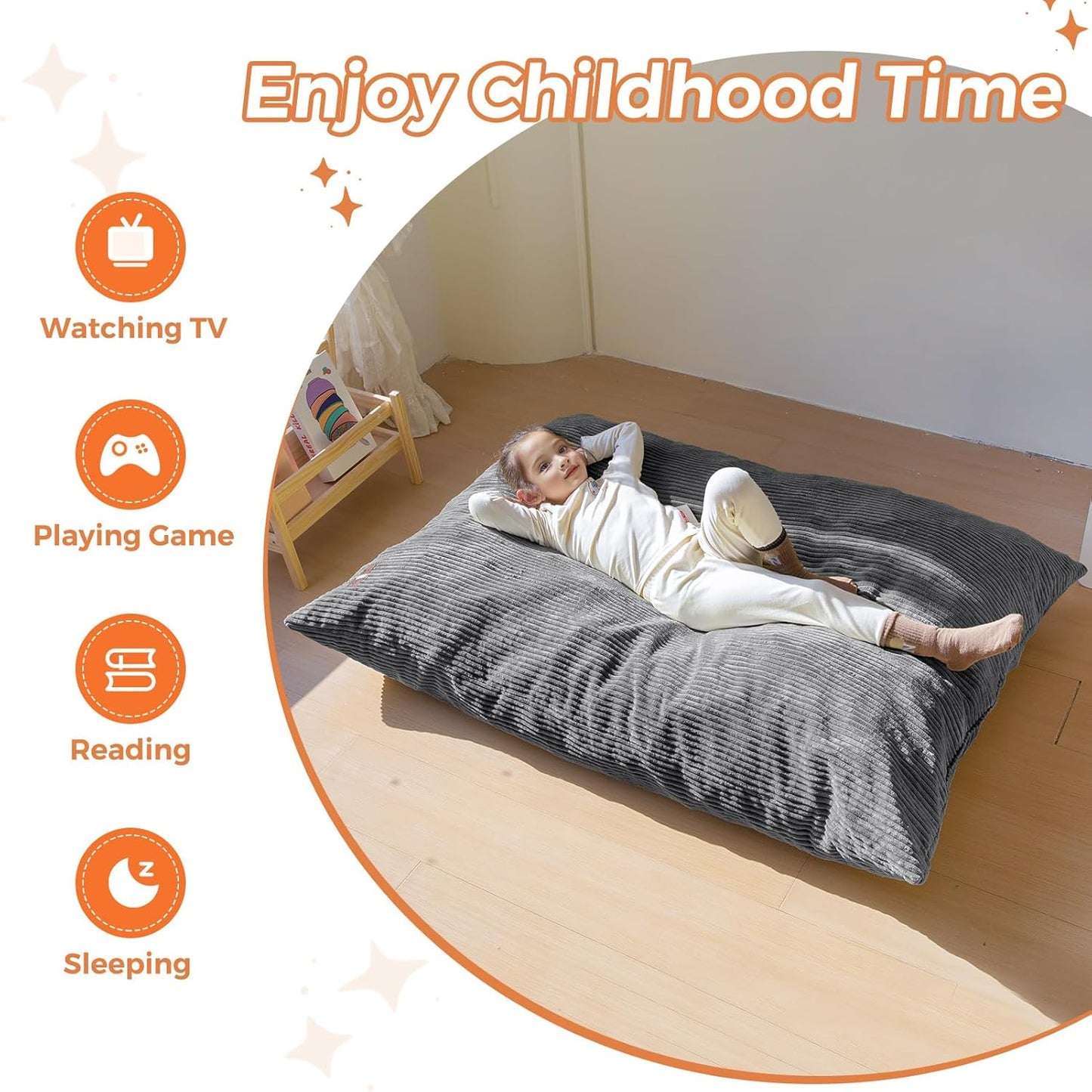 MAXYOYO 3 in 1 Kids Bean Bag Chair Couch, Convertible Chair Folds from Bean Bag to Lounger, Child Floor Sofa for Gaming, Reading, Floor Mattress with High-Density Foam Filling
