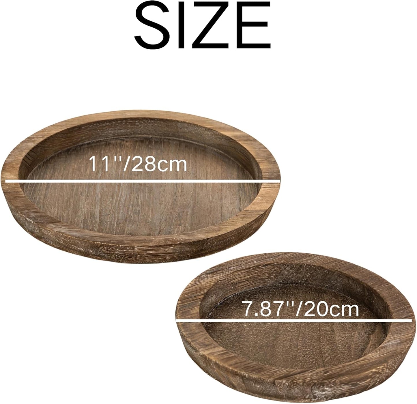 Hanobe Candle Plate Holder Tray: Round Wood Decorative Candle Plate - Rustic Farmhouse CoffeeTable Decor - Tealight Pillar Trays for Home Decor (Distressed)