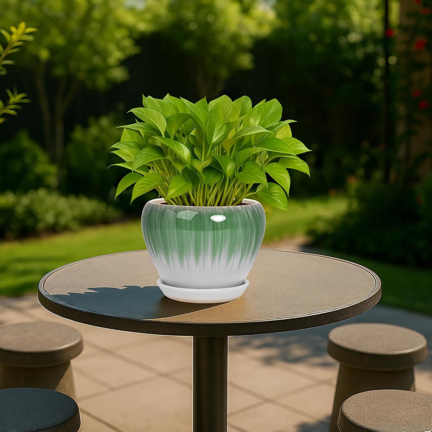 Deep Dream 6 Inch Plant Pots- Ceramic Planter Pot with Drainage Hole and Saucer, Round Flower Pot for Indoor Outdoor Succulent, Snake Plants and Cactus, Blue