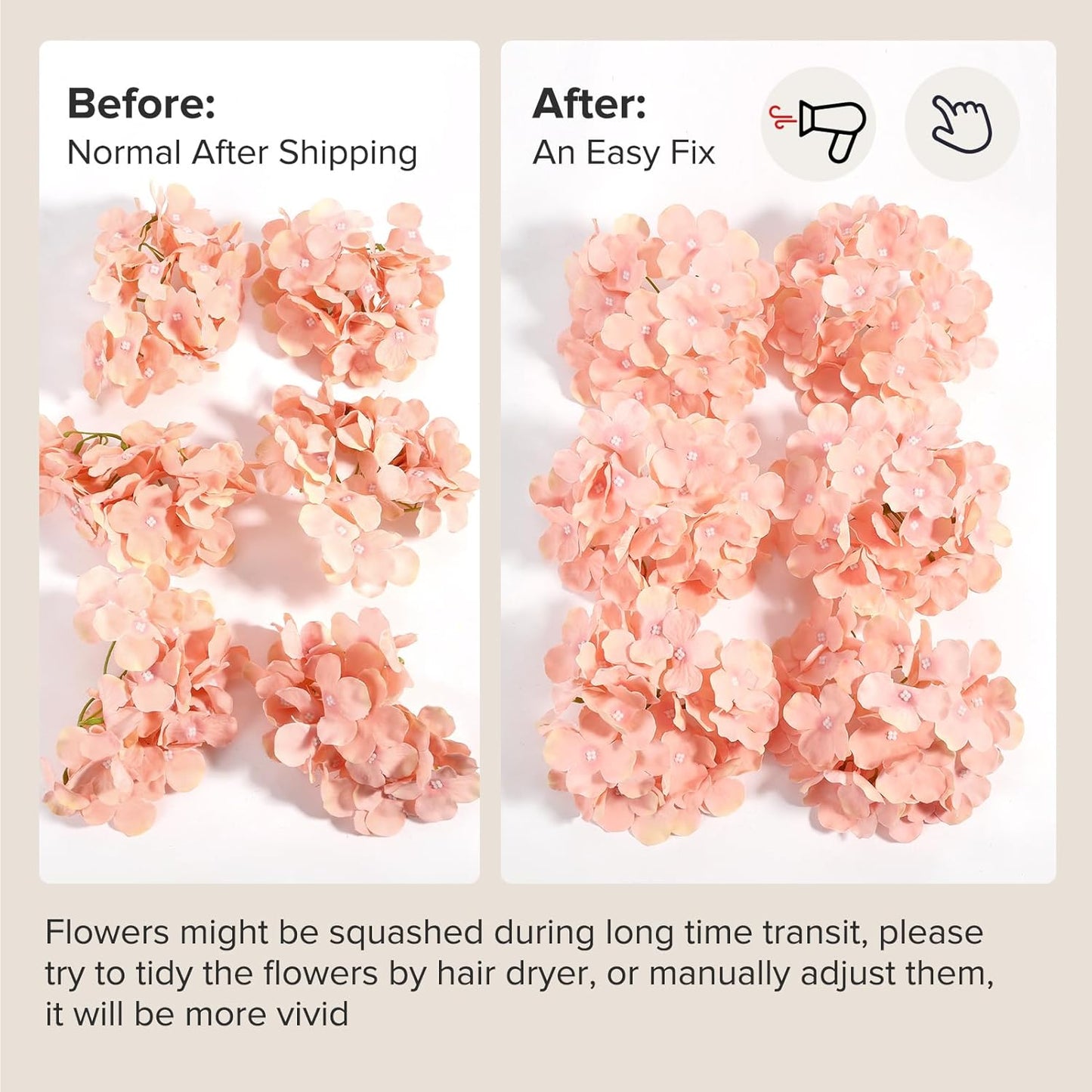 Auihiay 64 PCS Artificial Hydrangea Flowers, Silk Hydrangea Full Flowers Heads with Stems for Wedding Centerpieces, Home, Garden, Baby Shower, Party Decoration (Ivory)