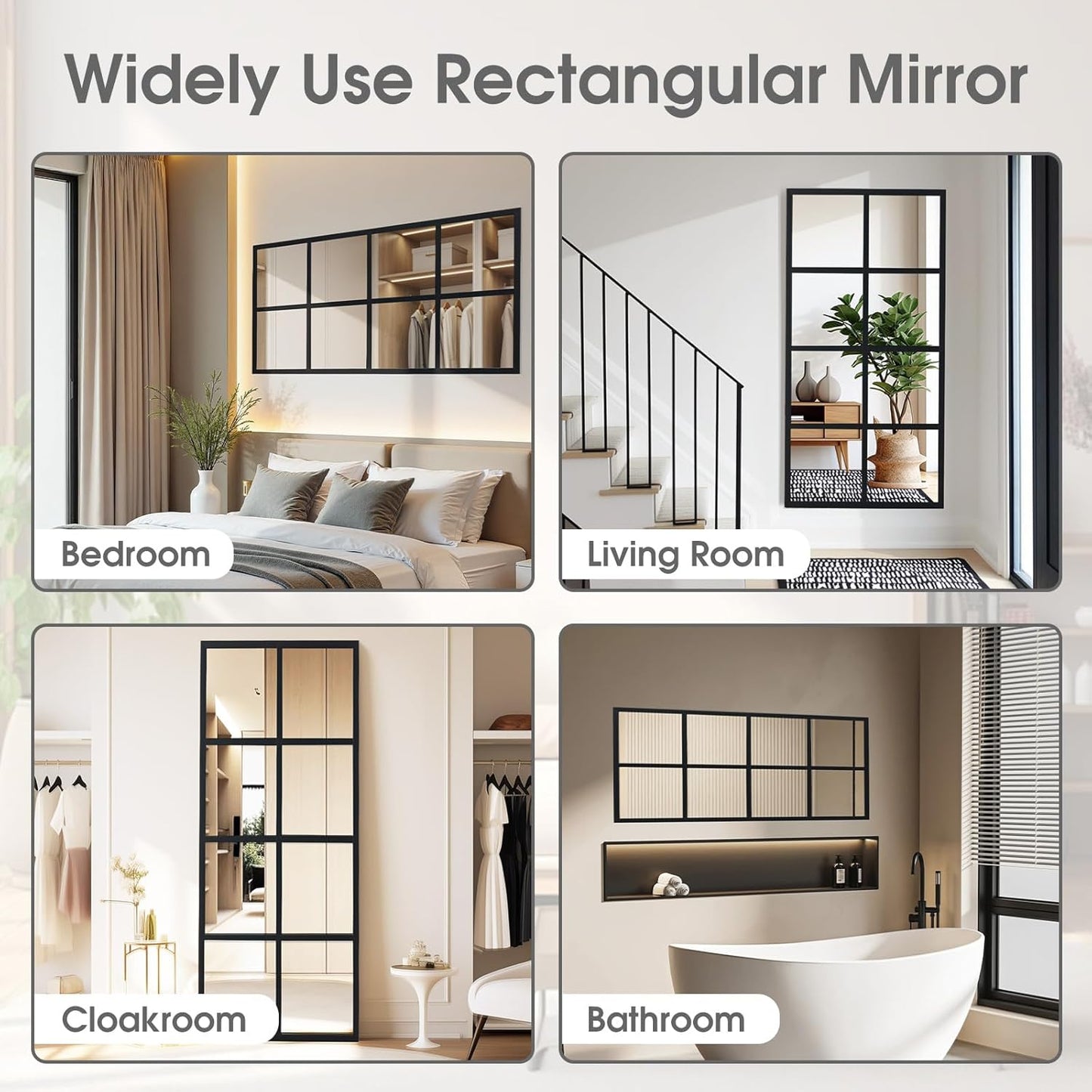 DUMOS Wall Mirror 16" x 32", Set of 2 Rectangle Window Pane Decorative Mirrors, Metal Framed Wall Mounted Mirror for Bathroom, Bedroom, Entryway