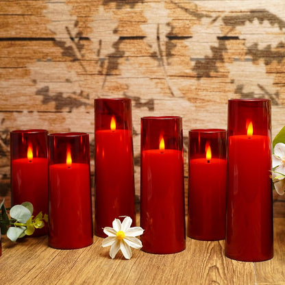 kakoya Flickering Flameless Candles Battery Operated with Remote and 2/4/6/8 H Timer Acrylic Led Pillar Candles Pack of 9 (appr D2.3"xH5.5"6.5"7.5")with Realistic 3D Wick Candles for Home Decor(White)