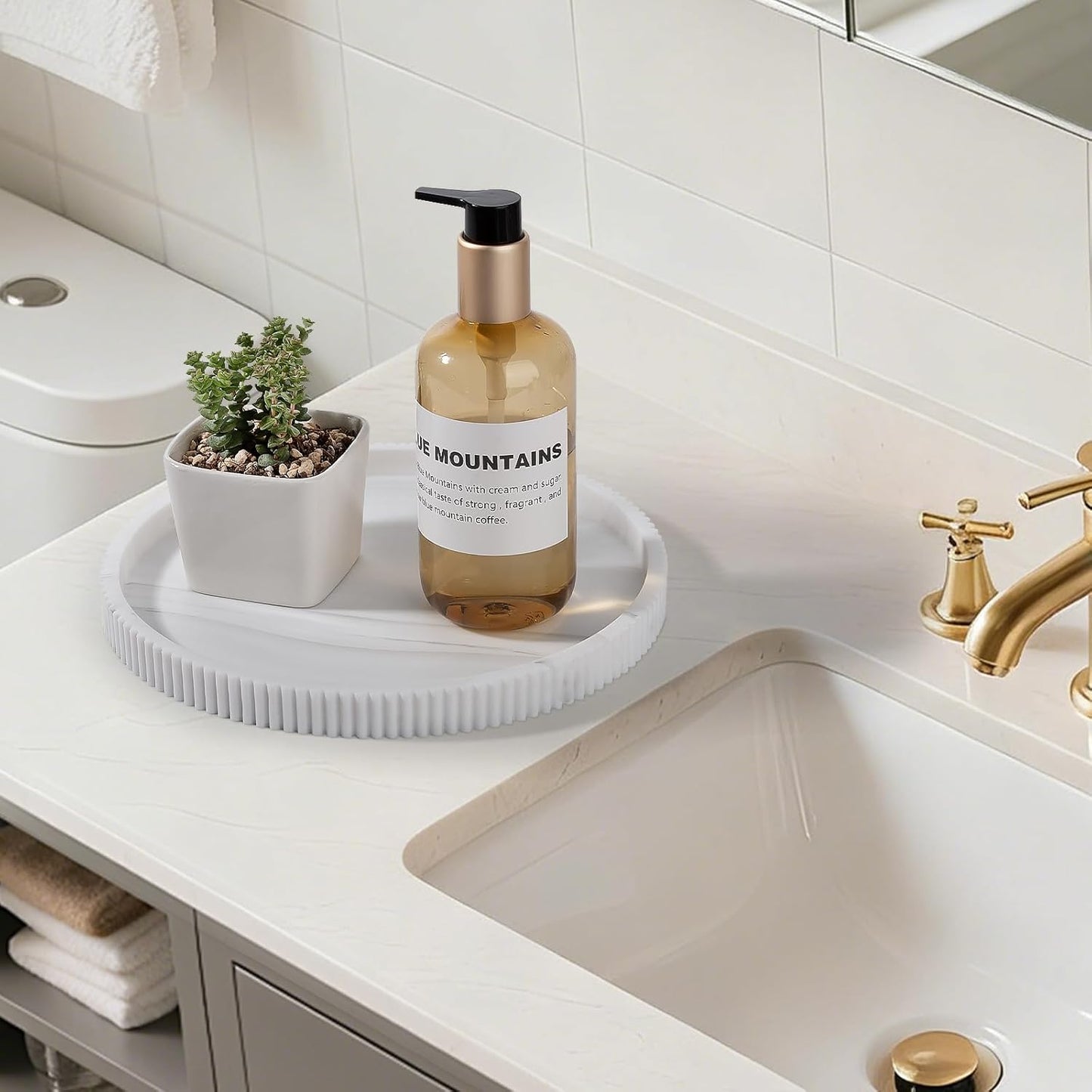 Silicone Bathroom Tray Round Kitchen Counter Organizer Decorative Vanity Accessories Coffee Table Decor for Perfume, Candle, Soap Dish, 9 Inch, Black