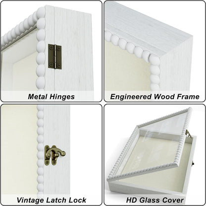 Love-KANKEI Shadow Box Frame 11x14, Deep Large Shadow Box Display Case with Unique Beads Door and Glass Window, Wood Memory Box for Pictures,Medals,Memorabilia,Collections White
