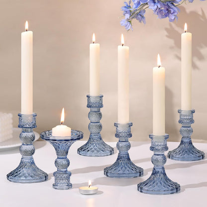 DARJEN 6Pcs Gold Candlestick Holders Set - 4" H & 5" H Striped Taper Candle Holders Bulk, Glass Candle Holders for Wedding, Festival, Party, Table Centerpiece, Gifts