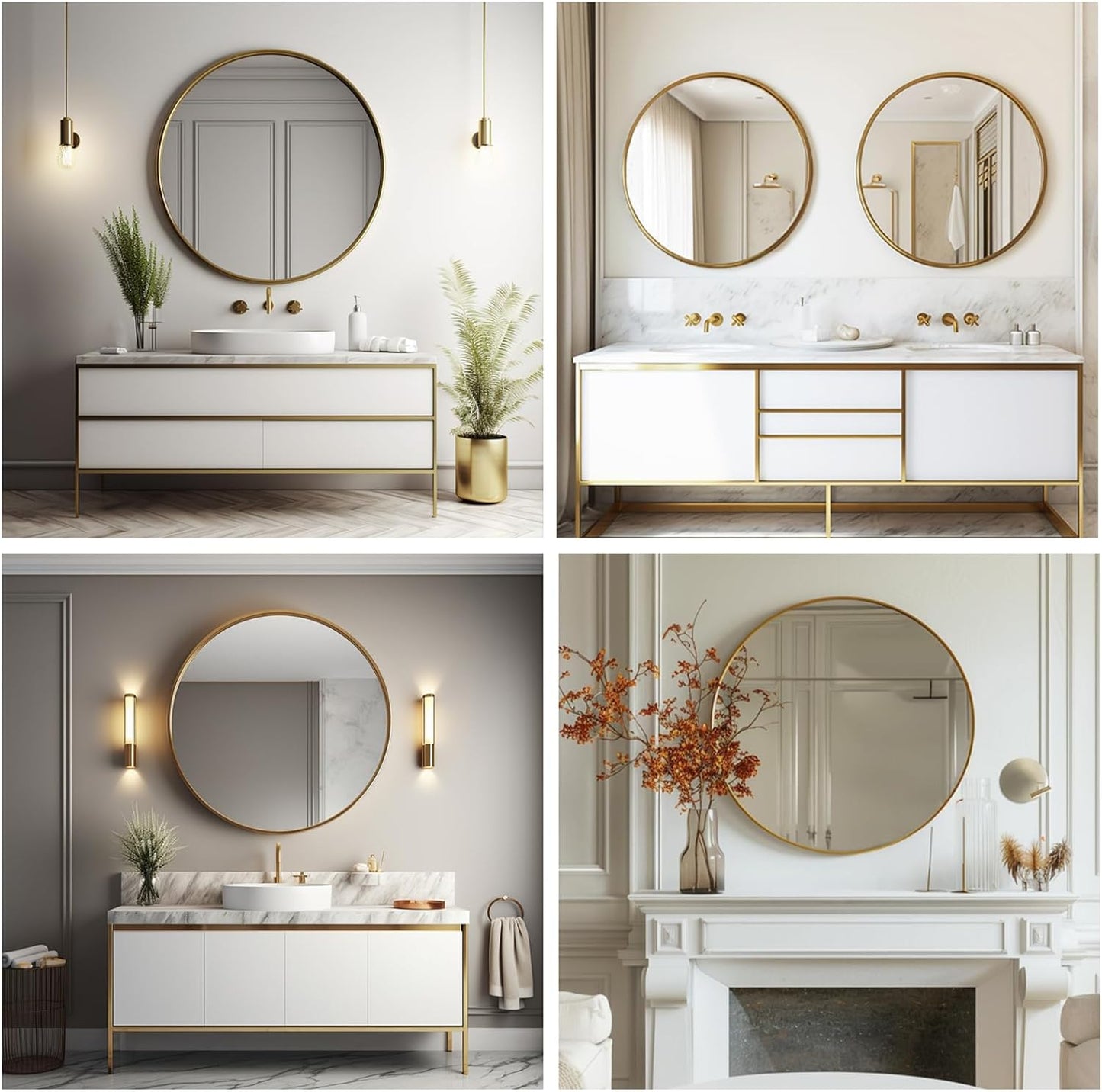 Sunniry Black Round Mirror, Round Mirror 24 inch, Black Circle Mirrors Matte Metal Frame, Wall Mounted Mirrors for Living Room, Bathroom, Wall, Entryway.