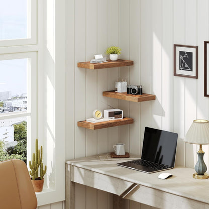 RALGEND Floating Shelves for Wall, 1.5" Thick Wall Shelf Set of 3 with Invisible Brackets, L31.5 x W7.9 Hanging Shelves Farmhouse Home Decor for Bathroom, Living Room, Bedroom, Rustic Brown 8301BJP3BF