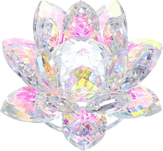 OwnMy 3 Inch Sparkle Crystal Lotus Flower Figurines Decorative Lotus Flower Ornament, Glass Lotus Feng Shui Decor Crystal Flower Paperweight for Home Office Tabletop Centerpieces