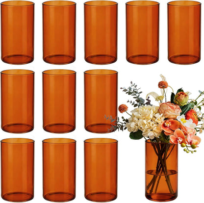 TBWIND 12pcs Glass Cylinder Vases for Centerpieces, 6 Inch Clear Flower Vases for Wedding Decorations and Indoor Home Decor, Hurricane Candle Holder for Table Shelf, Party