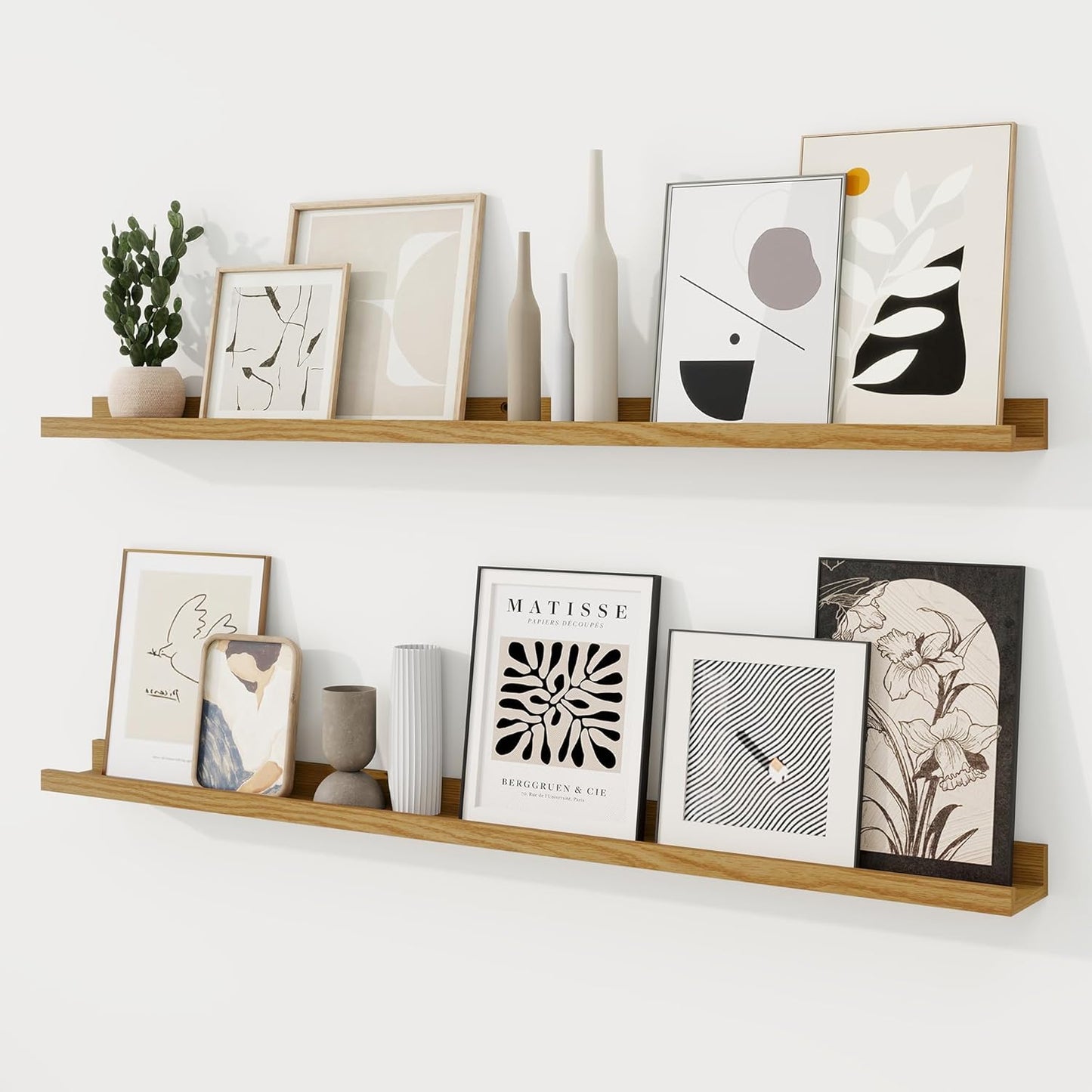 RICHFOCUS Picture Ledge Shelf, 24 inch Floating Shelves Set of 2, Wood Wall Shelves with Lip, Wall Decor Storage for Bedroom Living Room Bathroom Kitchen Nursery Photo Picture, Walnut
