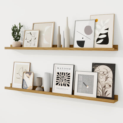 RICHFOCUS Picture Ledge Shelf, 24 inch Floating Shelves Set of 2, Wood Wall Shelves with Lip, Wall Decor Storage for Bedroom Living Room Bathroom Kitchen Nursery Photo Picture, Walnut