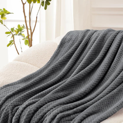 Exclusivo Mezcla Fleece Throw Blanket Extra Large, Super Soft and Warm Blankets for Couch, Sofa and Bed Waffle Textured, Cozy, Fuzzy and Lightweight (Slate Blue, 50x70 Inches)