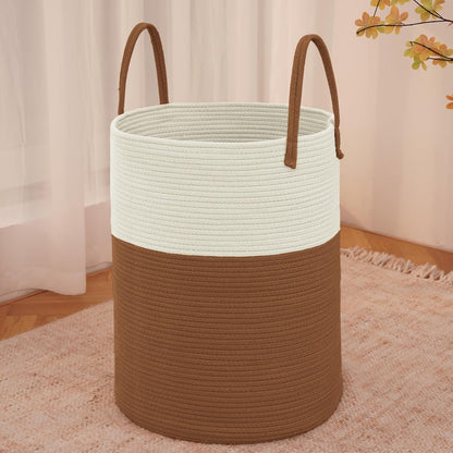 JMvicyroam Large Woven Laundry Basket Hamper,60L Cotton Rope Storage Bin for Blankets,Toys and Clothes,Decorative Tall Nursery Hamper for Living Room,Baby Nursery,Bathroom and Bedroom,Brown