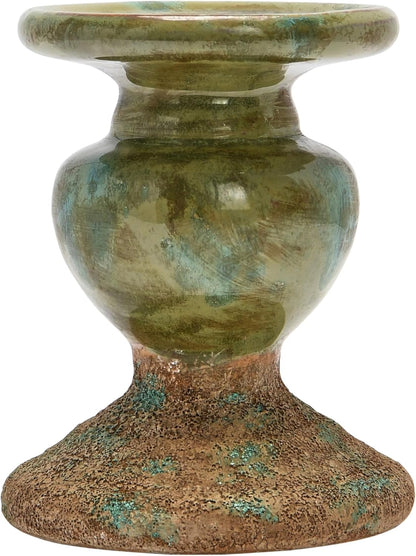 Creative Co-Op Small Distressed Blue Terracotta Pillar Candle Holder