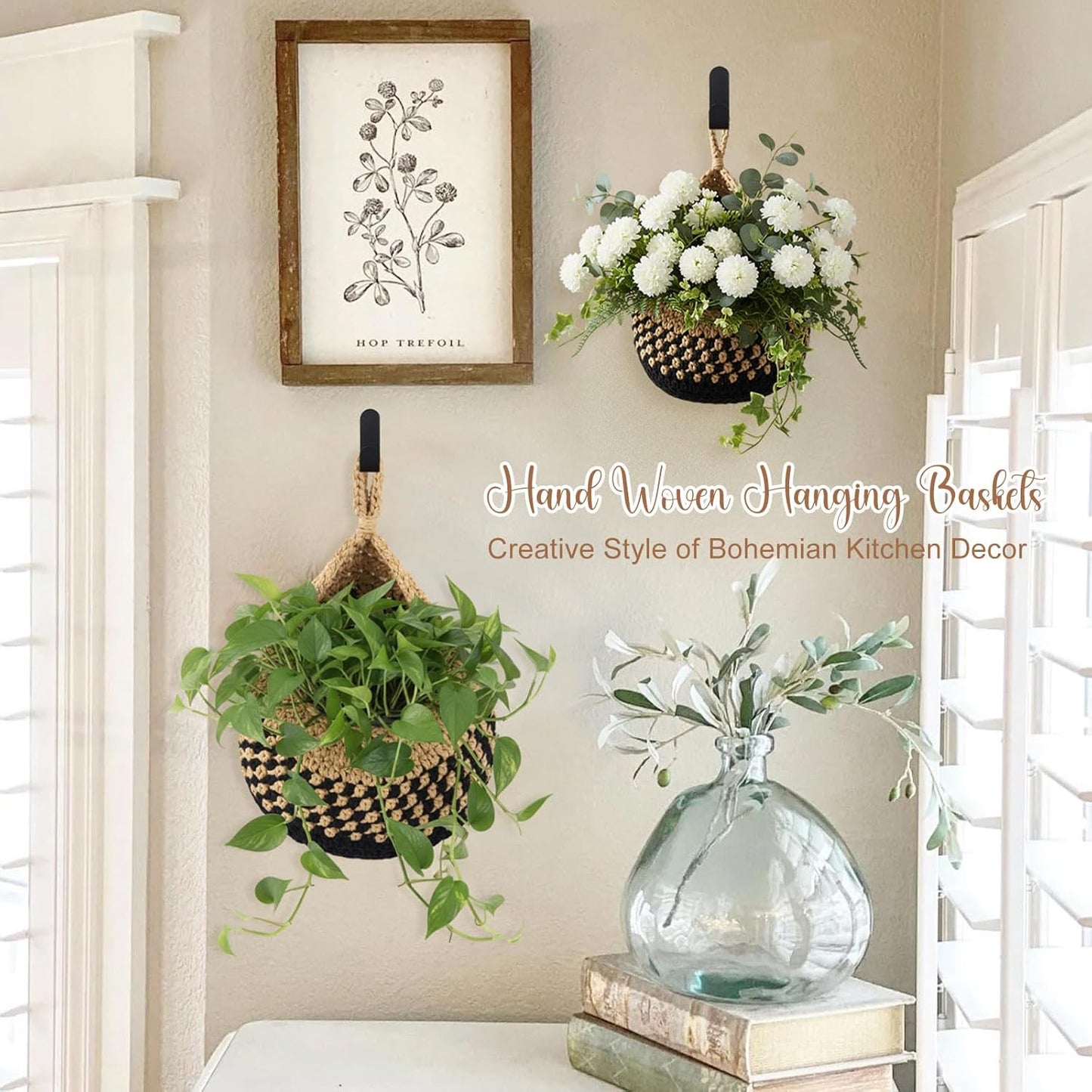 Honeydak Boho Decor Hanging Wall Baskets for Kitchen 3 Pack Teardrop Baskets with Hooks Storage Fruit Onion Vegetable Potato for Home 3 Sizes(Linen,Teardrop,Jute)