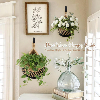 Honeydak Boho Decor Hanging Wall Baskets for Kitchen 3 Pack Teardrop Baskets with Hooks Storage Fruit Onion Vegetable Potato for Home 3 Sizes(Linen,Teardrop,Jute)