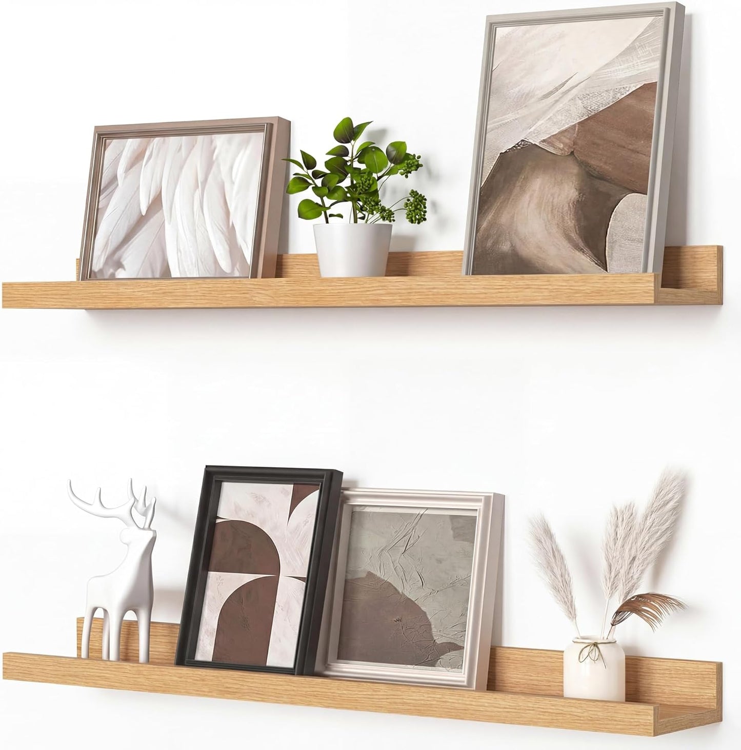 Heimlove Picture Ledge Shelf, Floating Shelves Set of 2, 24 Inches Picture Shelf for Wall with Ledge, Kids Bookshelf Wall Mounted for Living Room Bedroom Decor Books Photo Frames - White