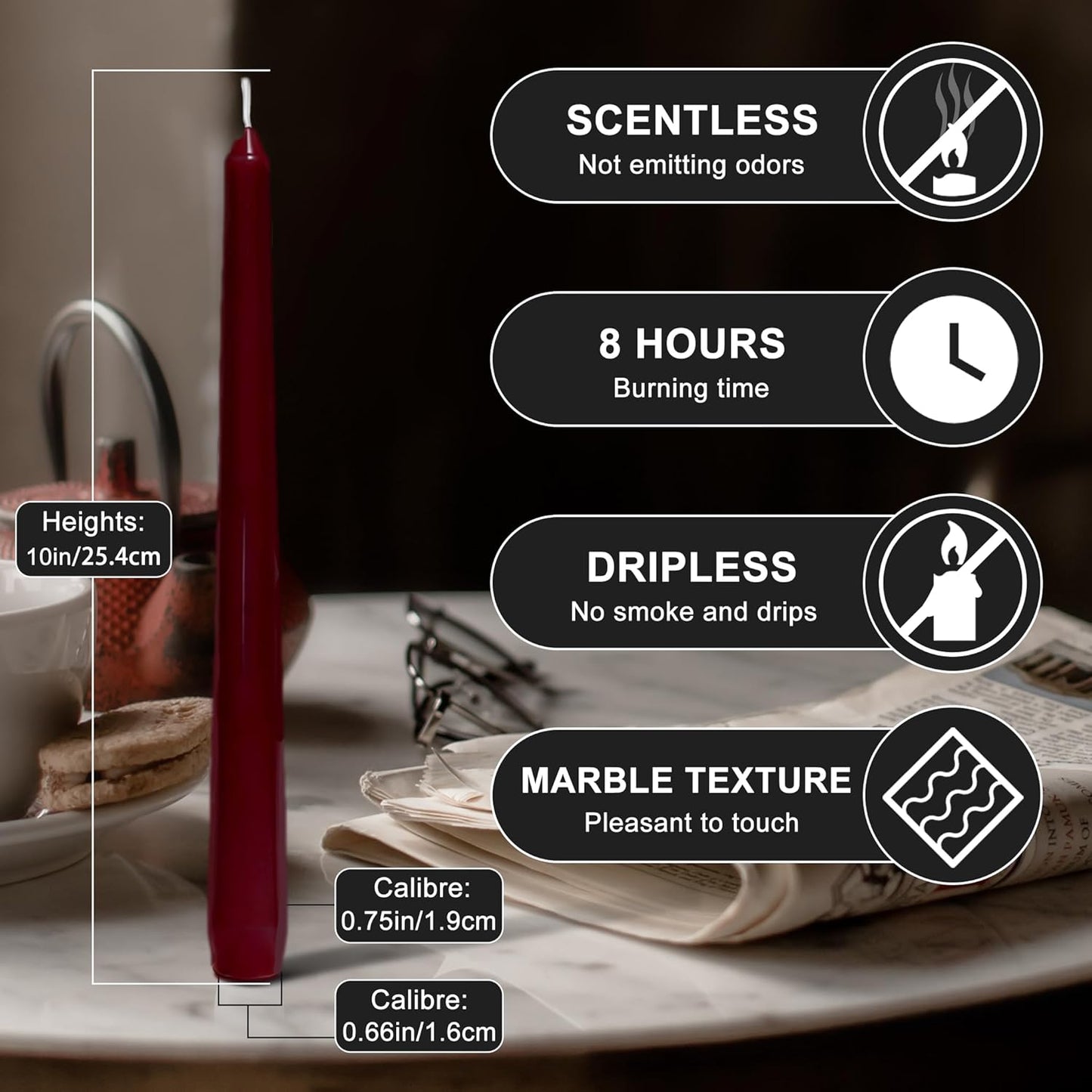 4 Pack White Taper Candles丨Taper Candles 10 Inch Dripless丨Unscented & Smokeless Candlesticks Bulk丨7-8 Hours Long Burning Tall Candles丨Ideal for Christmas Weddings Parties Dinner