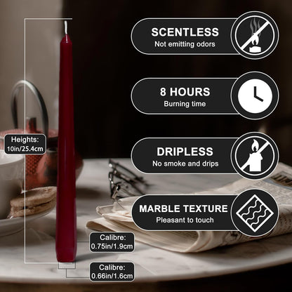 4 Pack White Taper Candles丨Taper Candles 10 Inch Dripless丨Unscented & Smokeless Candlesticks Bulk丨7-8 Hours Long Burning Tall Candles丨Ideal for Christmas Weddings Parties Dinner