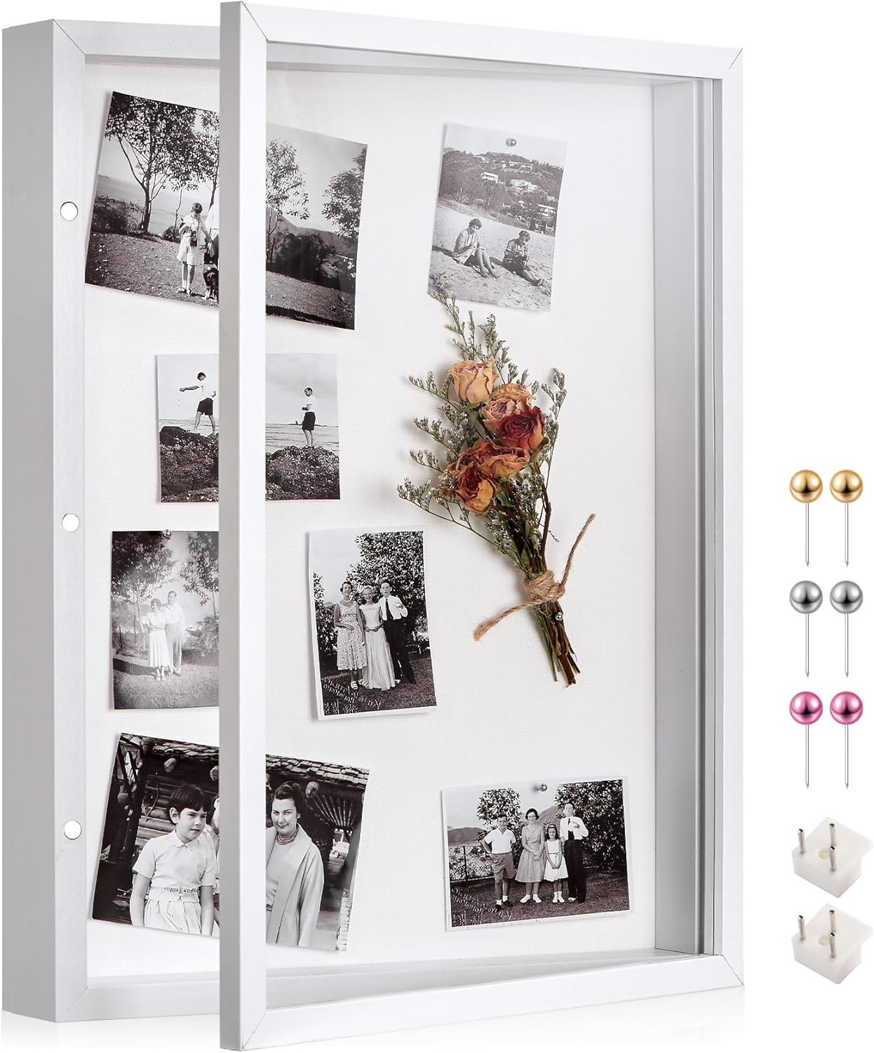 8x10 Deep Shadow Box Picture Frame Display Case with Linen Back and Stand,Real Glass Black Shadow Memory Box Frame 8x10 for Flower Baby Pet Wedding Photo Art Craft Memorial Wall Decor Gift