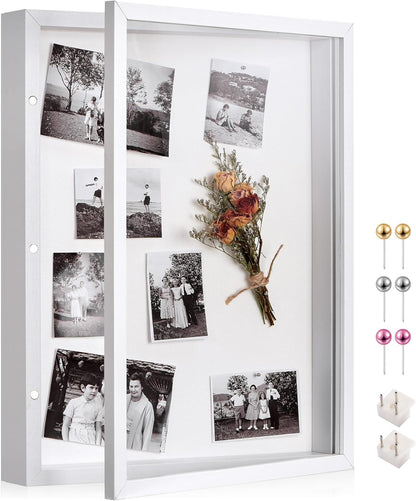 8x10 Deep Shadow Box Picture Frame Display Case with Linen Back and Stand,Real Glass Black Shadow Memory Box Frame 8x10 for Flower Baby Pet Wedding Photo Art Craft Memorial Wall Decor Gift