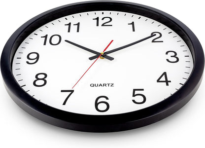 Bernhard Products Black Wall Clock Silent Non Ticking 10 Inch Quality Quartz Battery Operated Round Easy to Read Home/Office/Kitchen/Classroom/School Clock Sweep Movement