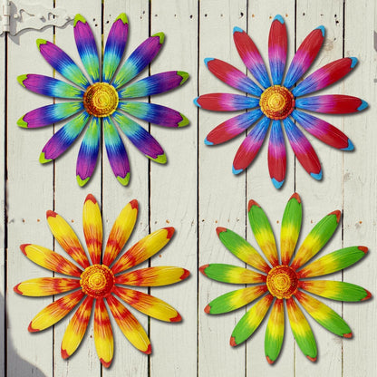 Giyyomtr Metal Flowers Wall Decor - 4pcs 6.2'' Metal Wall Art Hanging Decorations for Outdoor Fence Garden Yard Patio Exterior Wall Decor