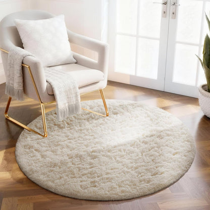 Ophanie Round Rugs 5Ft Ivory Circle Area Rug, Nursery Room Decor, Christmas Aesthetic Bedroom Home Circular Carpet 5 Foot, Fluffy Fuzzy Shag Plush Cream Living Room Rugs for Kids Boys Girls Teen Baby