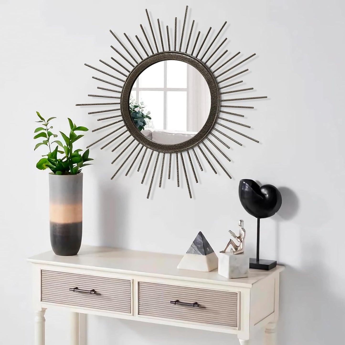 Gold Sunburst Mirrors for Wall Decorative Metal Round Art Mirrors Large Wall Decor Hanging Mirror for Bathroom Bedroom Living Room Vanity Entryway 16"