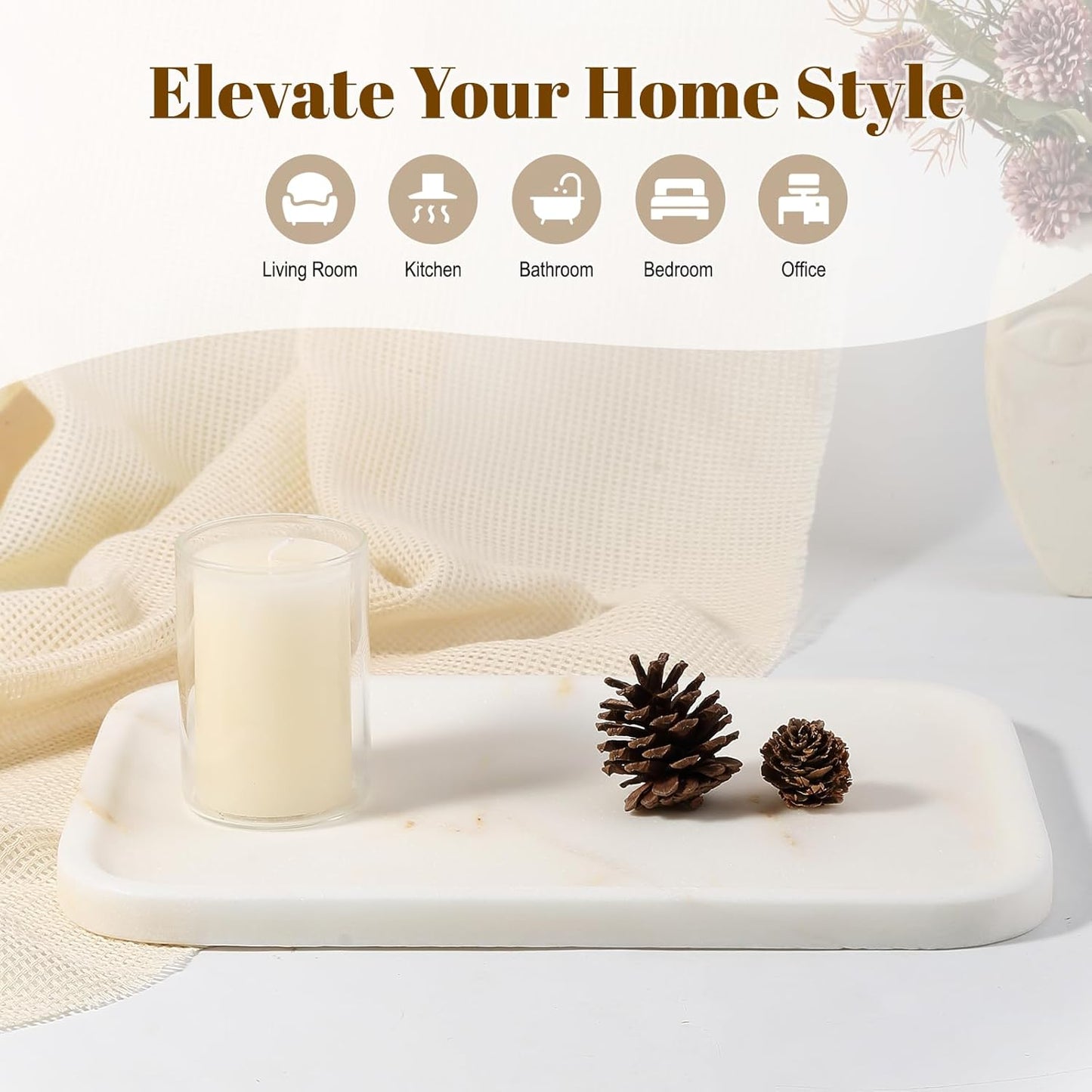 Koville Romano Travertine Tray, 12"x8" Natural Stone Vanity Tray for Countertop Bathroom Kitchen Dresser, Decorative Marble Catchall Trays for Perfume Jewelry, Rectangular Serving Tray(Beige)