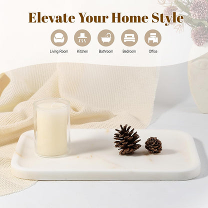 Koville Romano Travertine Tray, 12"x8" Natural Stone Vanity Tray for Countertop Bathroom Kitchen Dresser, Decorative Marble Catchall Trays for Perfume Jewelry, Rectangular Serving Tray(Beige)