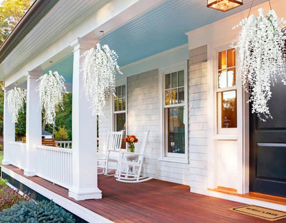 RECUTMS Artificial Hanging Plants Fake Hanging Plant Faux Eucalyptus Leaf Greenery Vine Outdoor UV Resistant Plastic Plants Home Garden Wedding Party Indoor Outdoor Decorations(White)