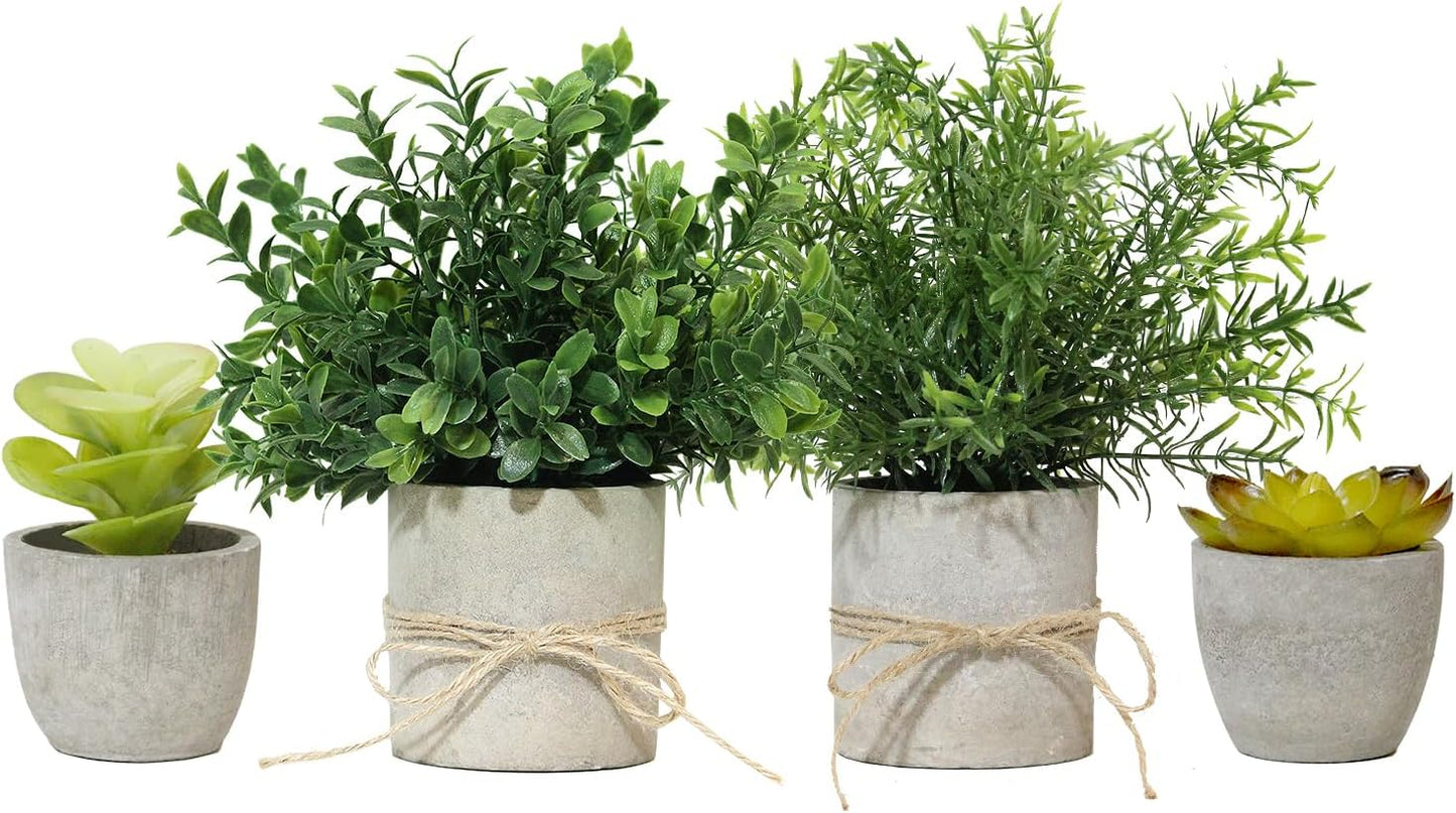 4 Pack Small Fake Plants in White Pulp Pot for Home Decor, Artificial Plants Indoor, Small Faux Plants Indoor for Bathroom Bedroom Kitchen Office Farmhouse Room Shelf Decor