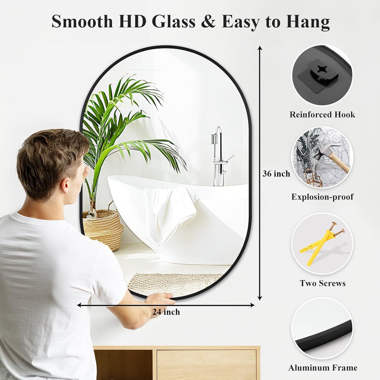 Fabuday Black Arch Bathroom Mirror for Wall - 20x28 Arched Mirror for Over Sink, Metal Framed Mirror for Hanging in Living Room, Bedroom, Entryway, Hallway