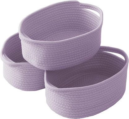 JMvicyroam Woven Basket,Small Rope Storage Bin with Handles & Ribbon Bag, Organizer for Shelves Closets,Gift Basket Empty for Birthday,Books,Dog Toys,White