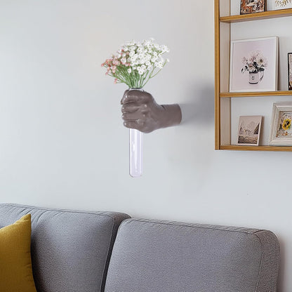 Gold Wall Sculptures, Hand Vases Home Decor, Wall Mount Art Sculpture, Unique Wall Art Statue, Funky Flower Vase Decorations, Modern Eclectic Hanging Decor,Glass Test Tube Vase