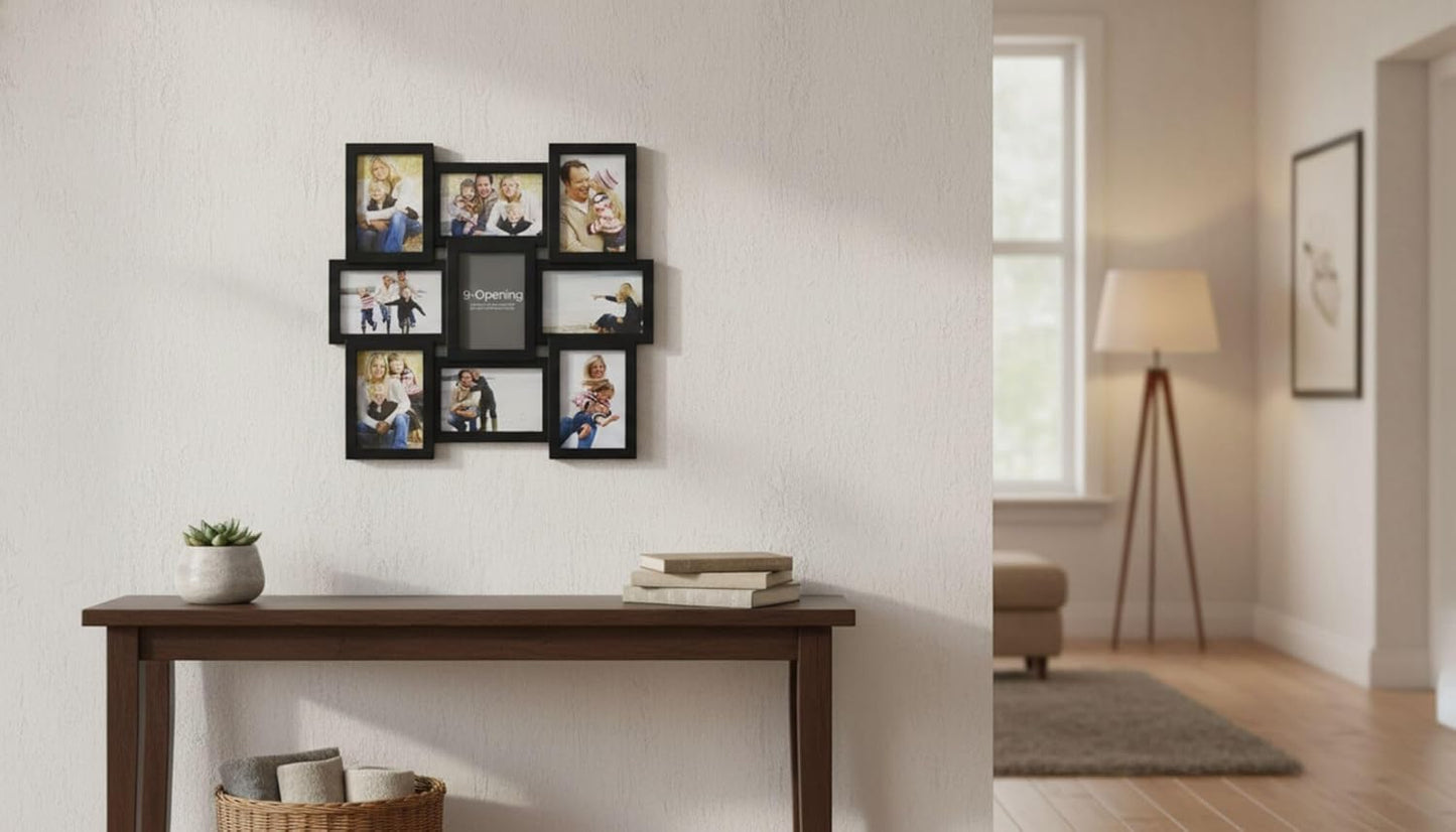 MELANNCO Collage Picture Frame for Wall, Holds 12 Photos - Six 4x6 and Six 6x4 Images, 18x23 Inch Black Plastic Frame, Hang Horizontal or Vertical, Gallery Wall Decor