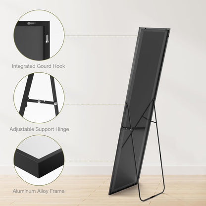 DUMOS Arched Full Length Mirror with Stand 64"x21" Floor Standing Aluminum Frame for Bedroom Body Hanging Leaning Modern Simple Home Decor Shatter-proorf Nano Glass Wall Living Room Cloakroom Black