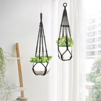 Mkono 3 Pack Macrame Plant Hangers Indoor Different Size Hanging Planter Basket Flower Pot Holder with Beads No Tassels 35"/29"/23", Medium, Brown