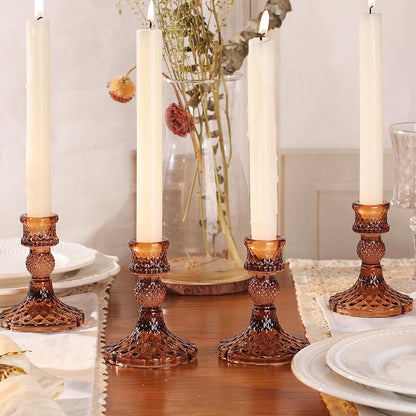 DARJEN Candlestick Holders Set,12Pcs 4" H Taper Candle Holders Bulk, Clear Glass Candle Holders for Wedding, Spring Party, Romantic Dinner, Festival & Windowsill Decor