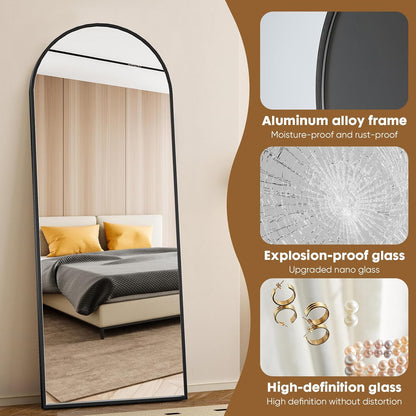 OLIXIS Black Arched Full Length Mirror 60"x16" for Bedroom, Full Body Mirror with Stand, Hanging or Leaning for Wall, Aluminum Alloy Thin Frame Floor Standing for Living Room