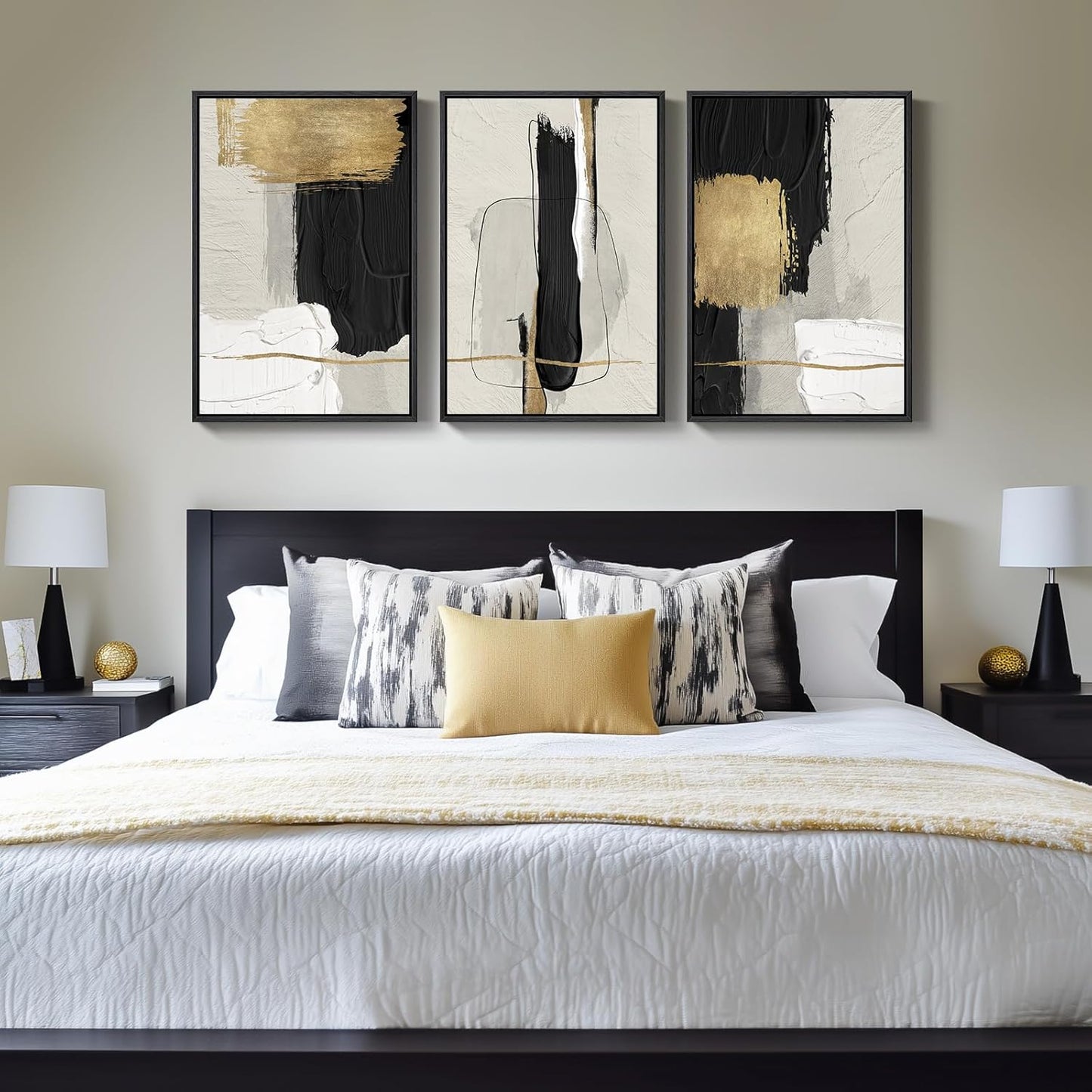 Large Framed Black and White Abstract Wall Art for Living Room, 3 Piece Big Modern Canvas Prints Paintings Artwork for Walls, Minimalist Abstract Art Pictures for Hallway, Office Wall Decor 24x36 In