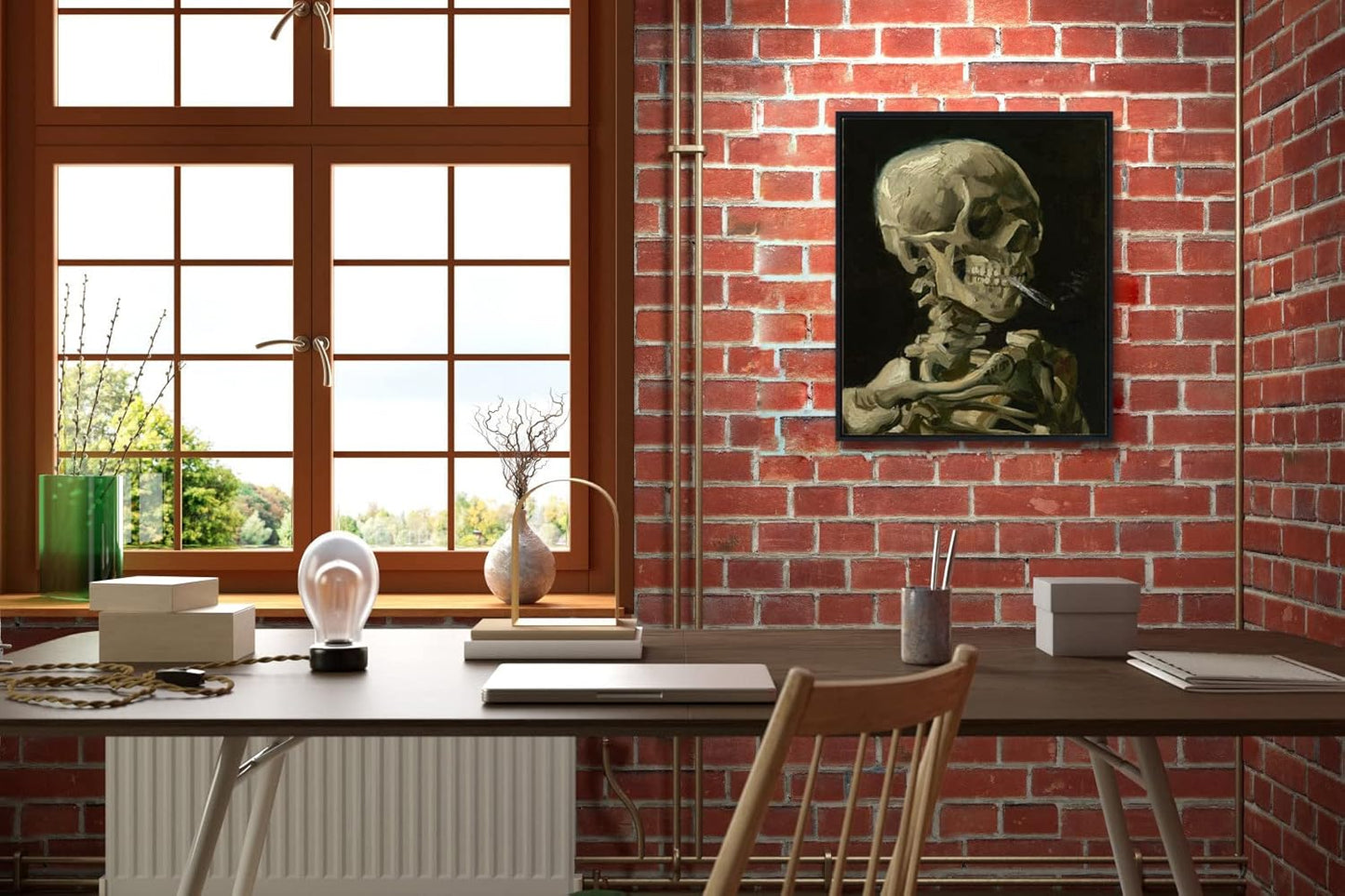 Wieco Art Skull of a Skeleton with Burning Cigarette, 1886 by Vincent Van Gogh Canvas Wall Art for Home Decor and Wall Decor Post-impressionism Canvas Prints Pictures Artwork