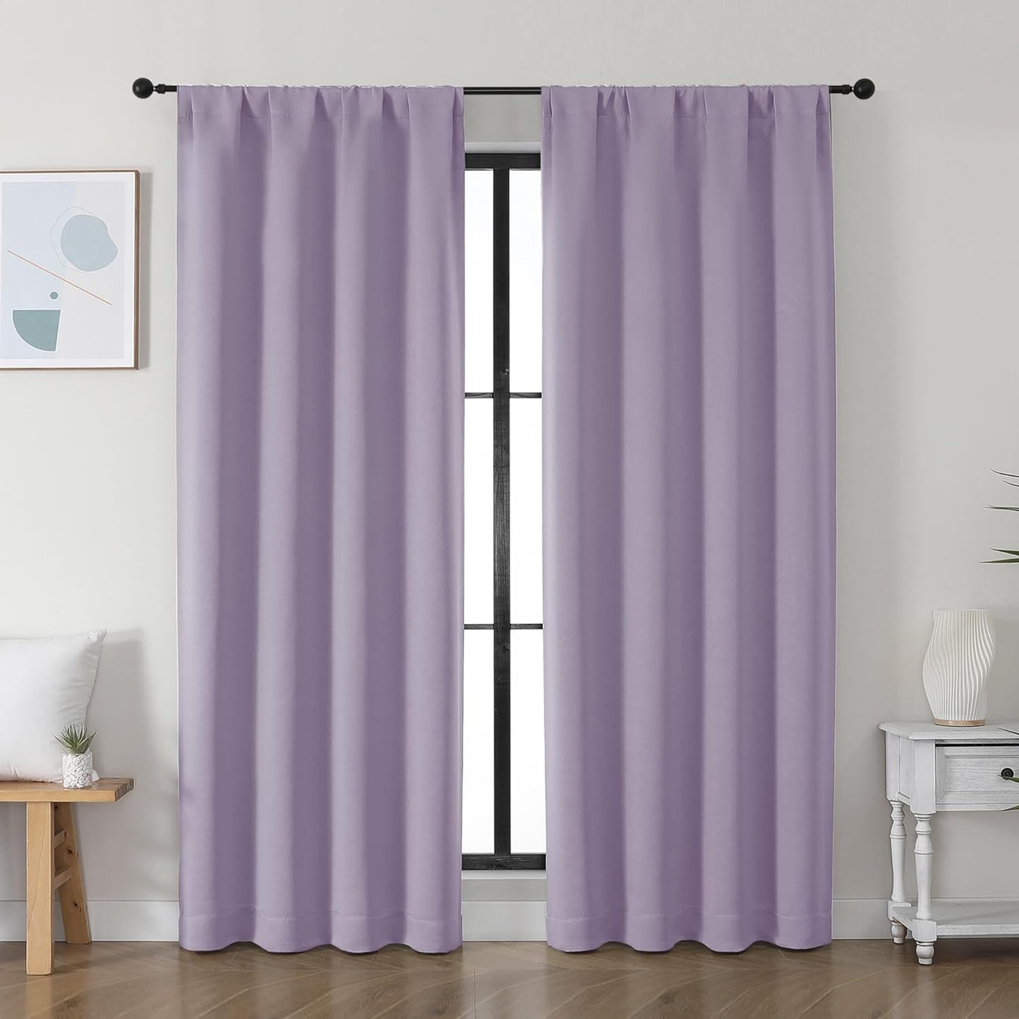 Simplebrand Ava Sage Green Blackout Curtains for Bedroom 63 Inch Length 2 Panels Set, Solid Thermal Insulated Energy Saving Rod Pocket Window Treatment Curtains Blackout Drapes, W40 x L63 Inch, Sage - Colors A